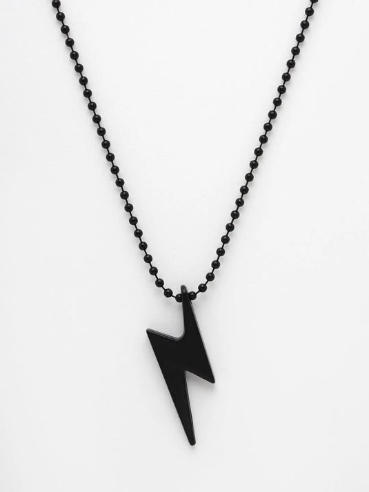 Men Set of 2 Black &amp; Silver flash pendent with chain