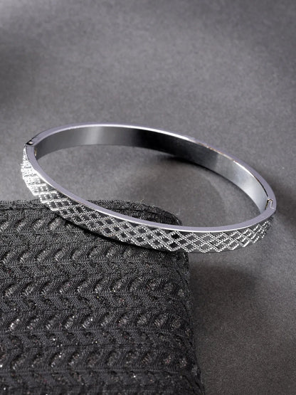 Men Set of 2 Rhodium-Plated Stainless Steel Kada Bracelet