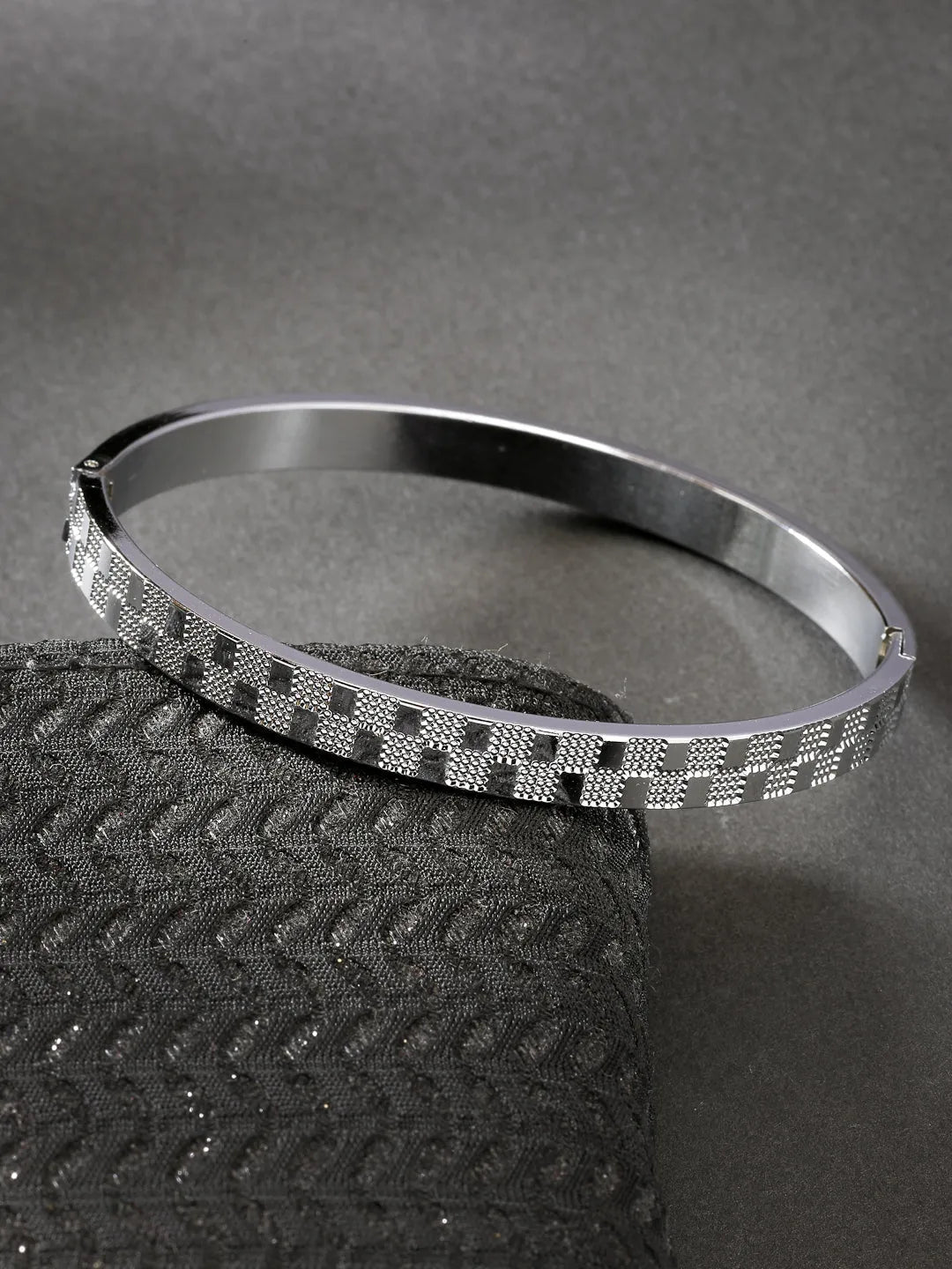 Men Set of 2 Rhodium-Plated Stainless Steel Kada Bracelet