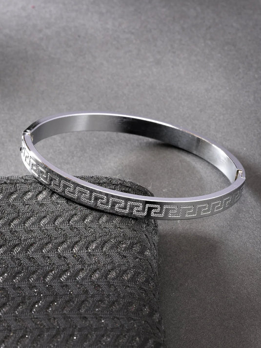 Men Set of 2 Rhodium-Plated Stainless Steel Kada Bracelet