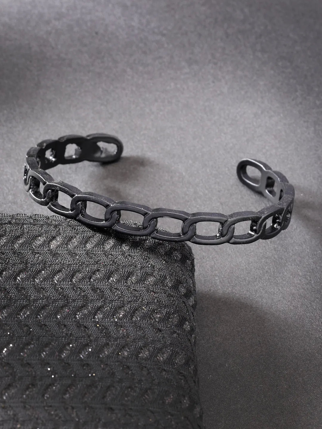 Men Black Rhodium-Plated Metal Cuff Bracelet