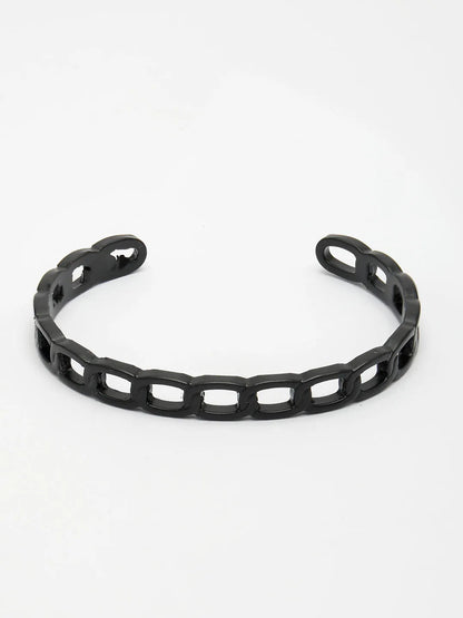 Men Black Rhodium-Plated Metal Cuff Bracelet