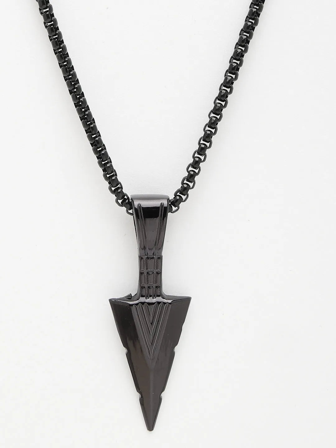 Men Black Rhodium-Plated Arrow-Shaped Pendant With Chain