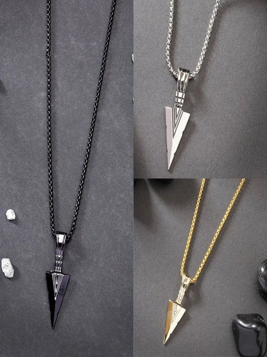 Men Set of 3 Multicolor Rhodium-Plated Arrow-Shaped Pendant With Chain