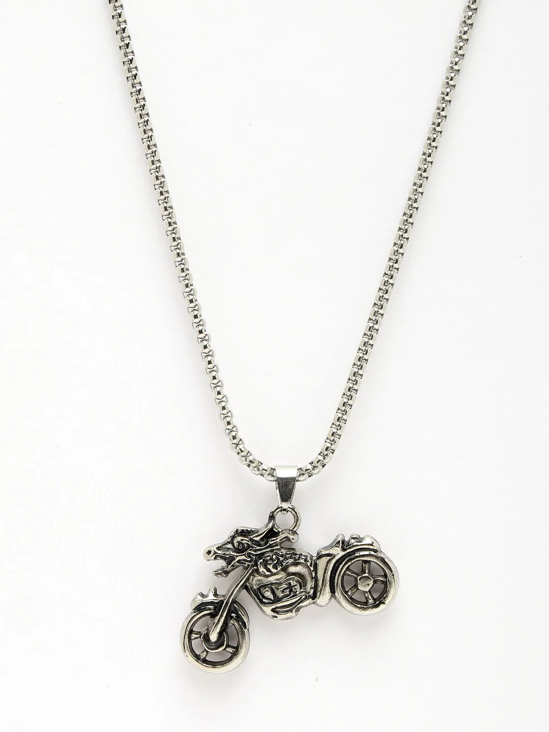 Men Rhodium-Plated Stainless Steel Bike Shaped Pendant With Chain