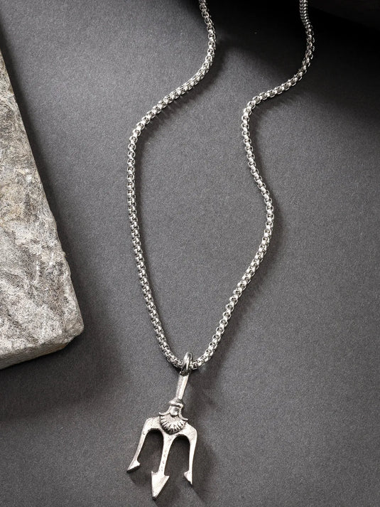 Men Silver-Plated Stainless Steel Geometric Charm Pendant With Chain