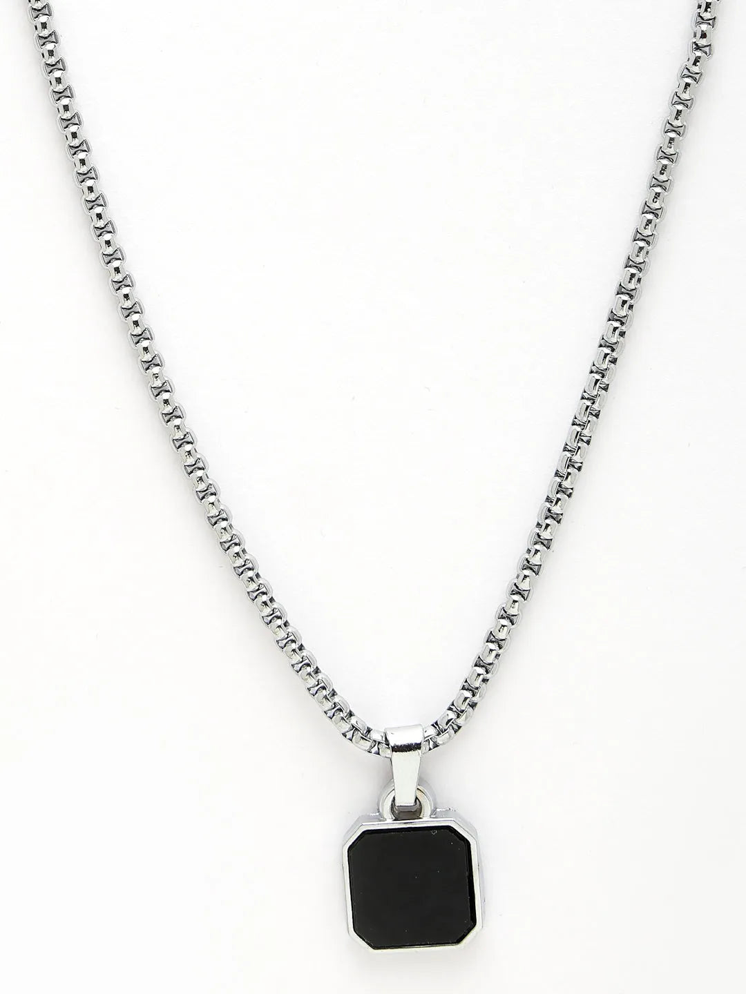 Men Silver-Plated Artificial Stone Stainless Steel Pendant with Chain