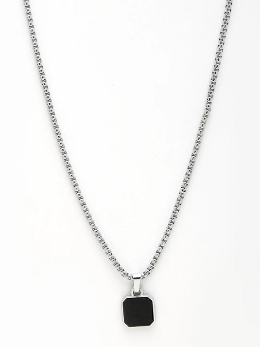 Men Silver-Plated Artificial Stone Stainless Steel Pendant with Chain