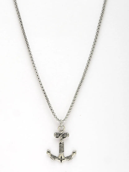 Men Silver-Plated  Stainless Steel Pendant with Chain