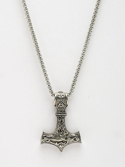 Men Silver-Plated  Stainless Steel Pendant with Chain