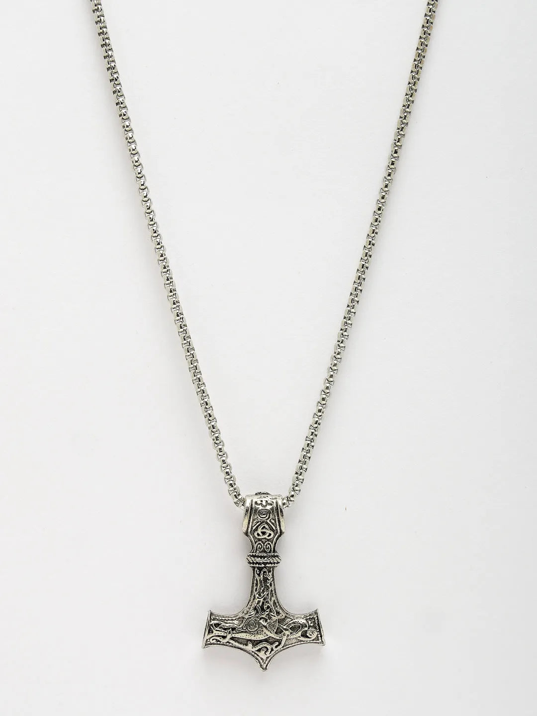 Men Silver-Plated  Stainless Steel Pendant with Chain