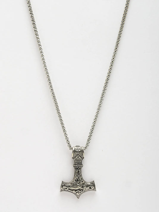 Men Silver-Plated  Stainless Steel Pendant with Chain