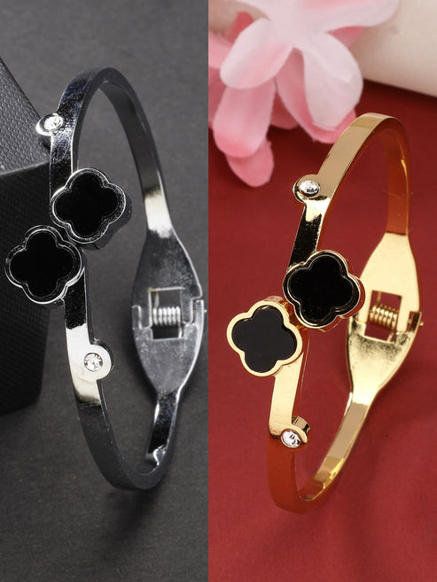 Women Set of 2 Gold & Silver Cuff Bracelet