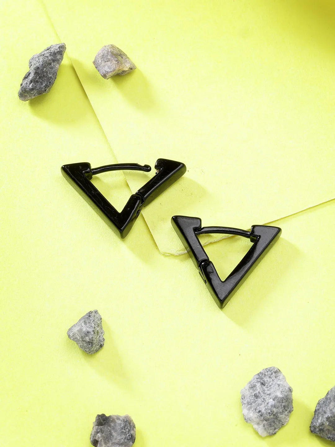 Men Black Rhodium-Plated Geometric Shape Stainless Steel Studs Earring