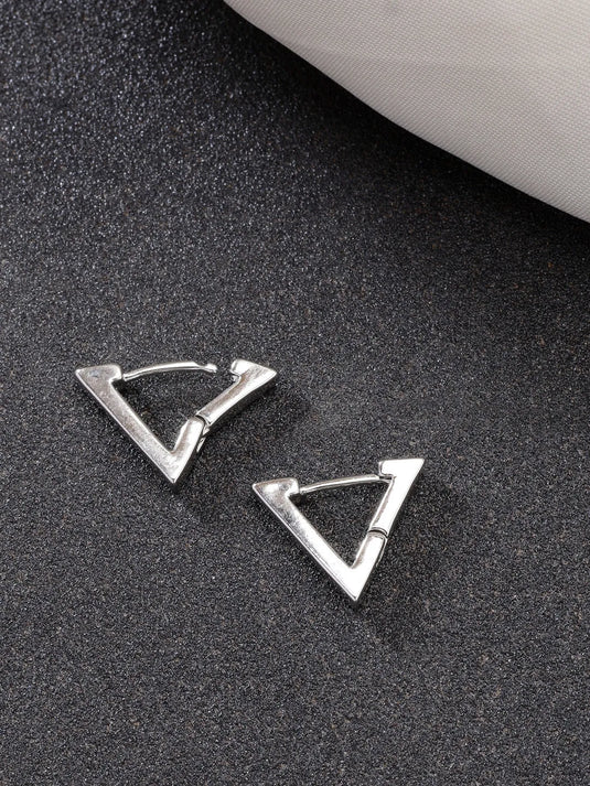 Men Silver-Plated Geometric Shape Stainless Steel Studs Earring