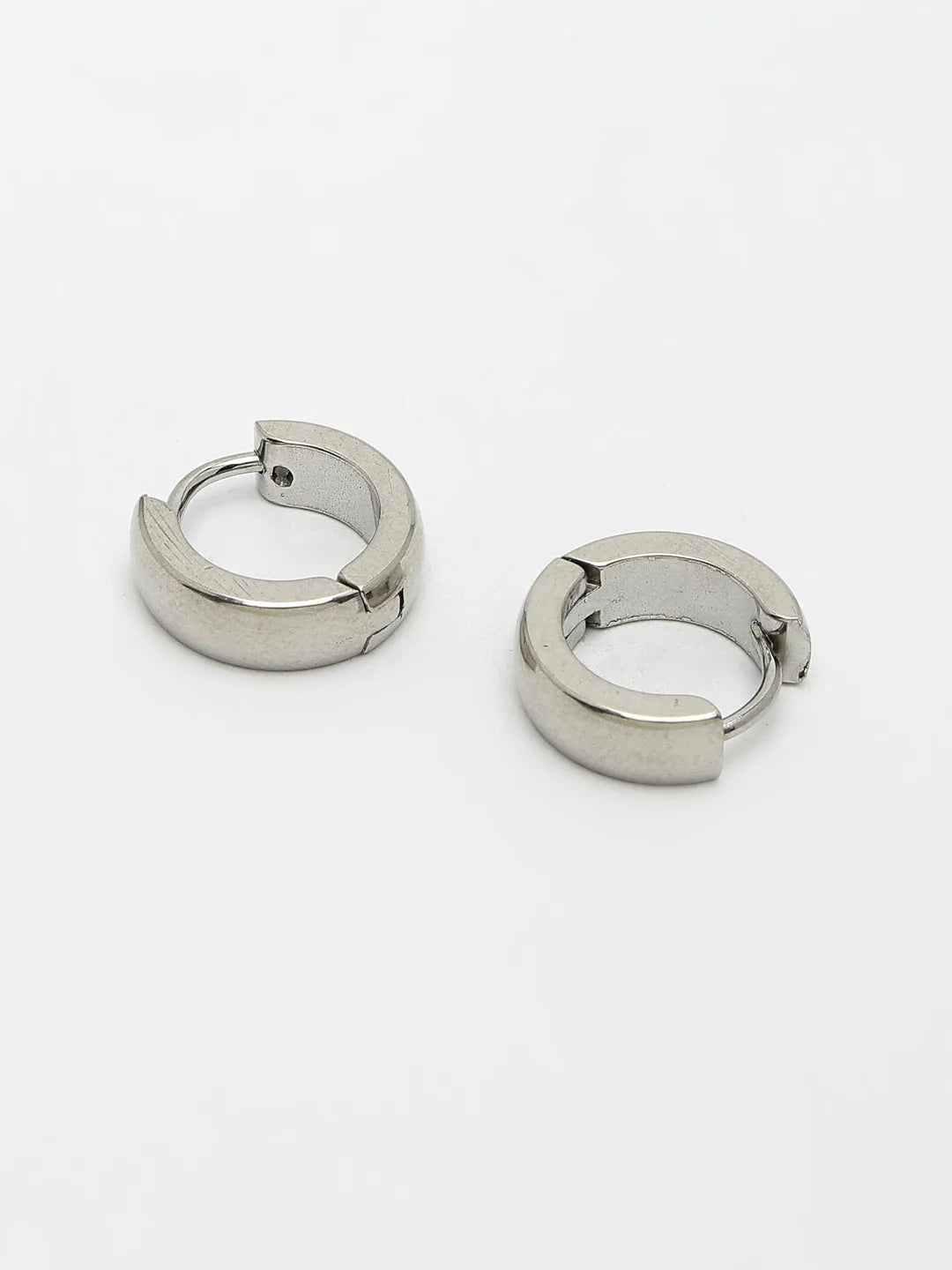 Men Silver-Plated  Stainless Steel Hoop Earrings