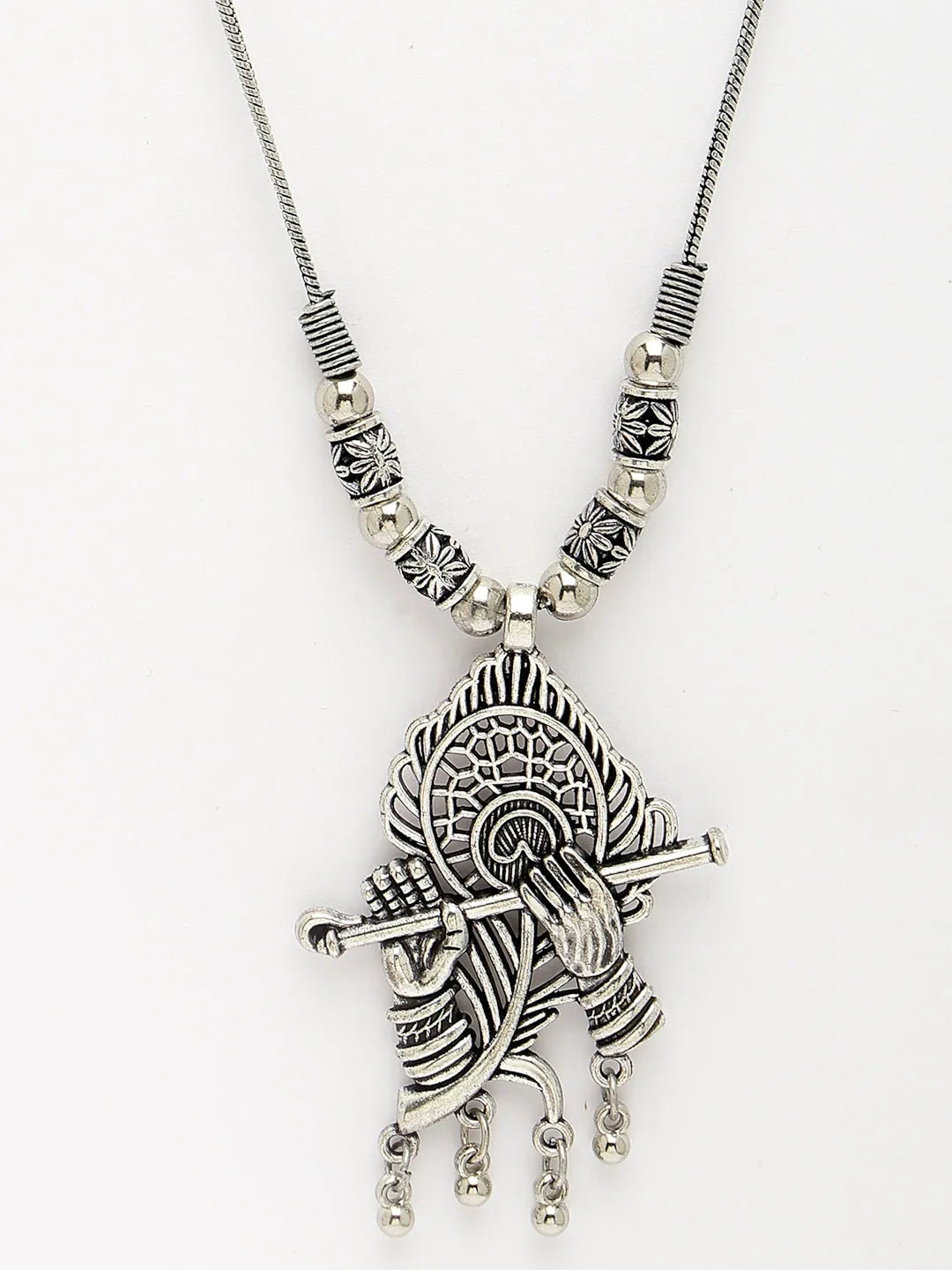 Silver-Toned German Silver Oxidised Pendant with Chain