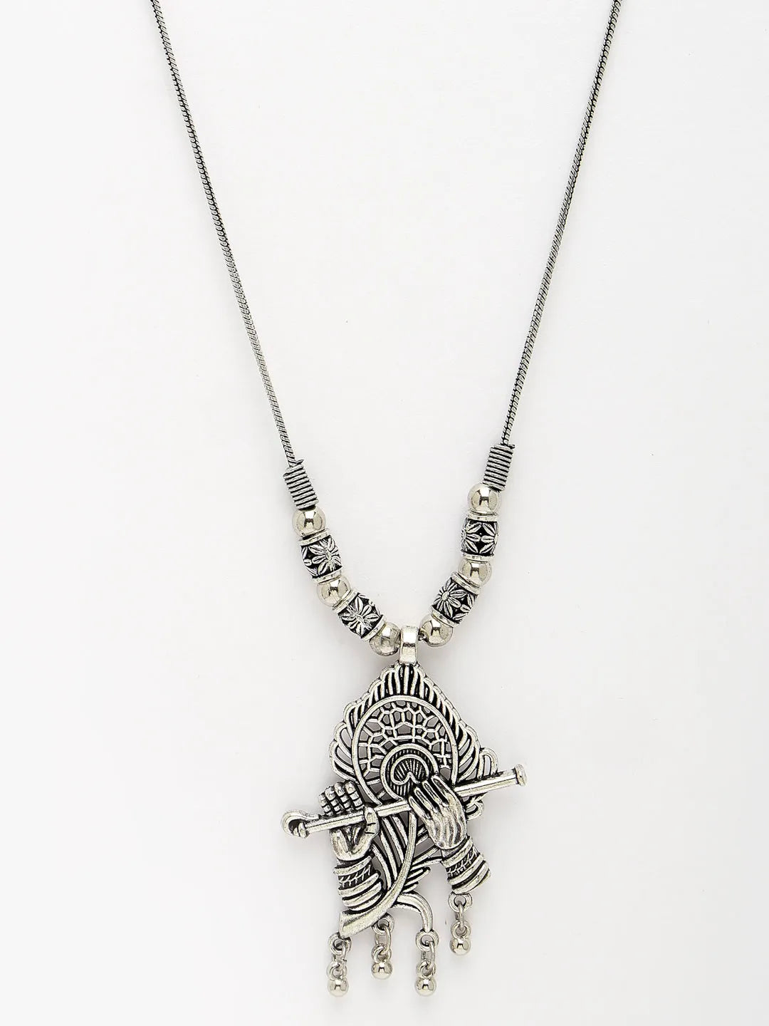 Silver-Toned German Silver Oxidised Pendant with Chain