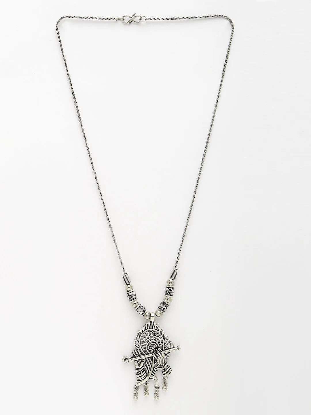 Silver-Toned German Silver Oxidised Pendant with Chain