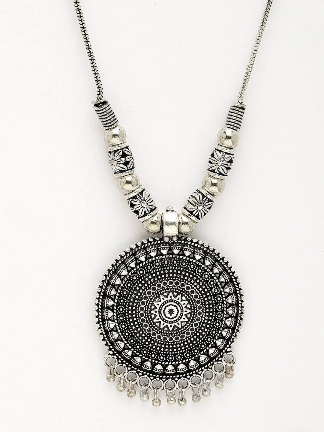 Silver-Toned Circular Shape Pendant with Chain