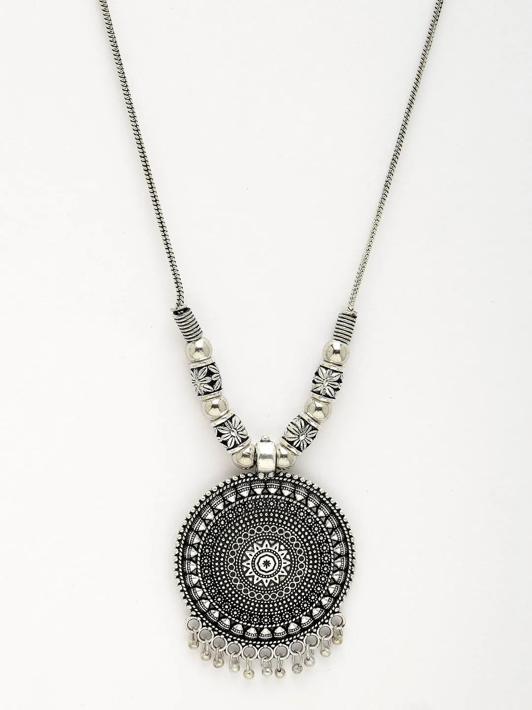 Silver-Toned Circular Shape Pendant with Chain