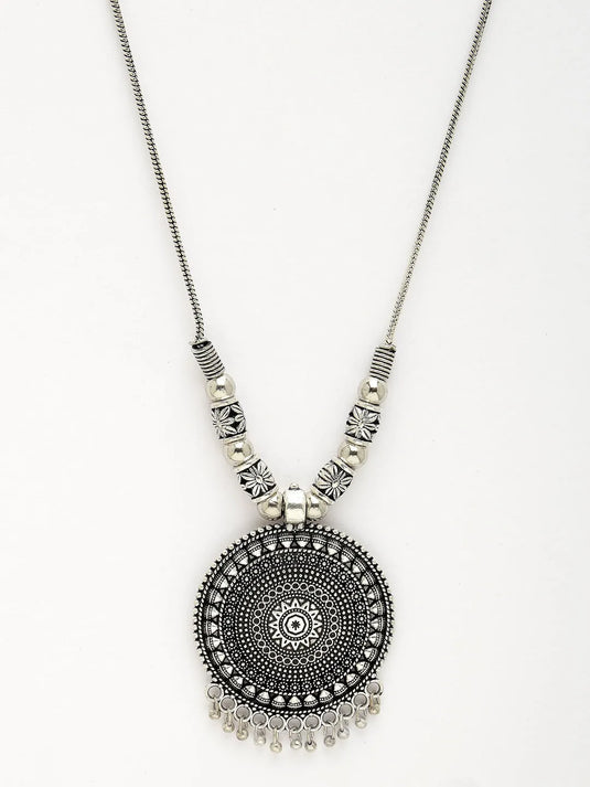 Silver-Toned Circular Shape Pendant with Chain