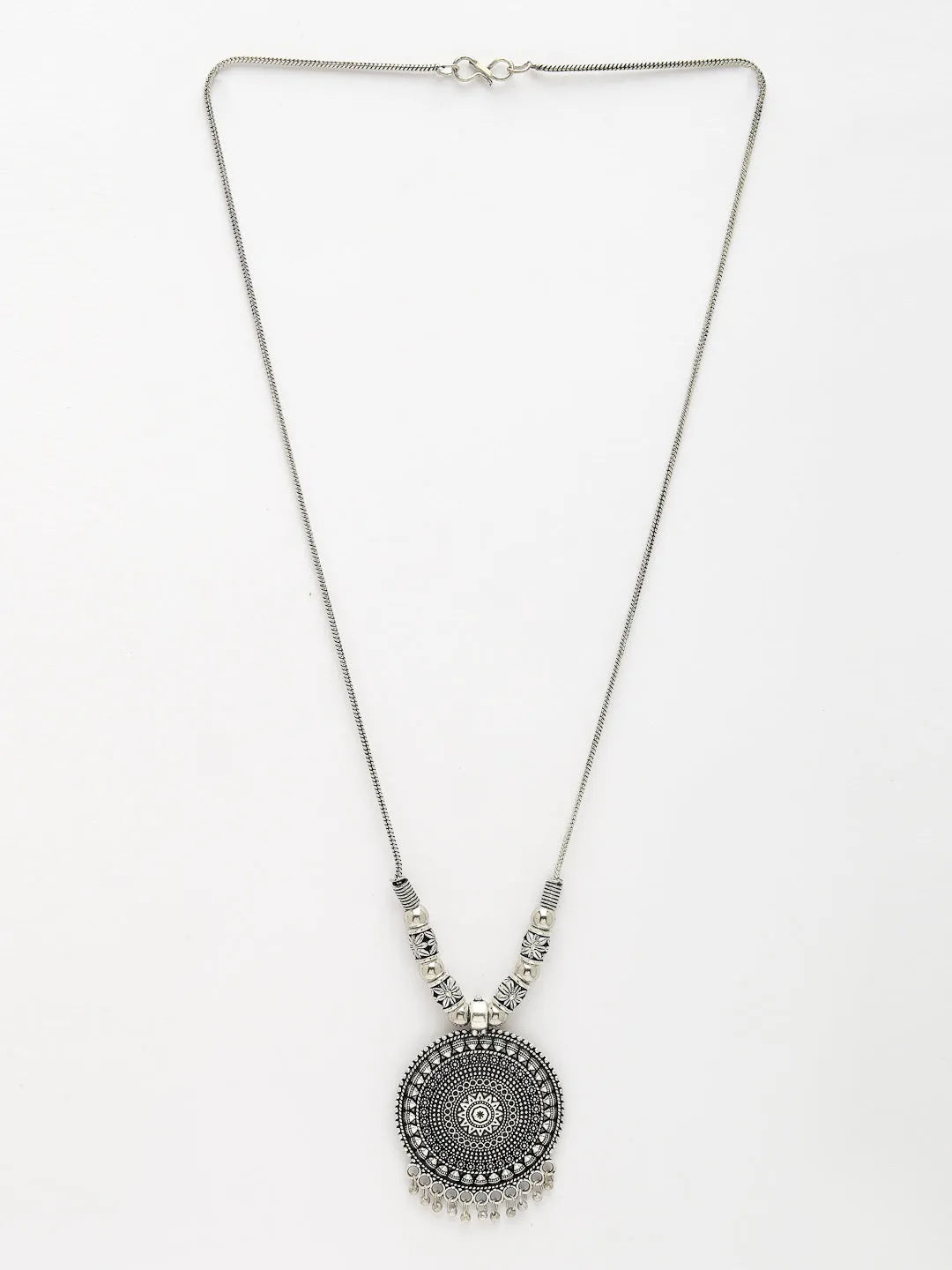 Silver-Toned Circular Shape Pendant with Chain