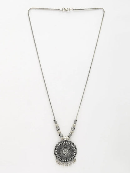 Silver-Toned Circular Shape Pendant with Chain