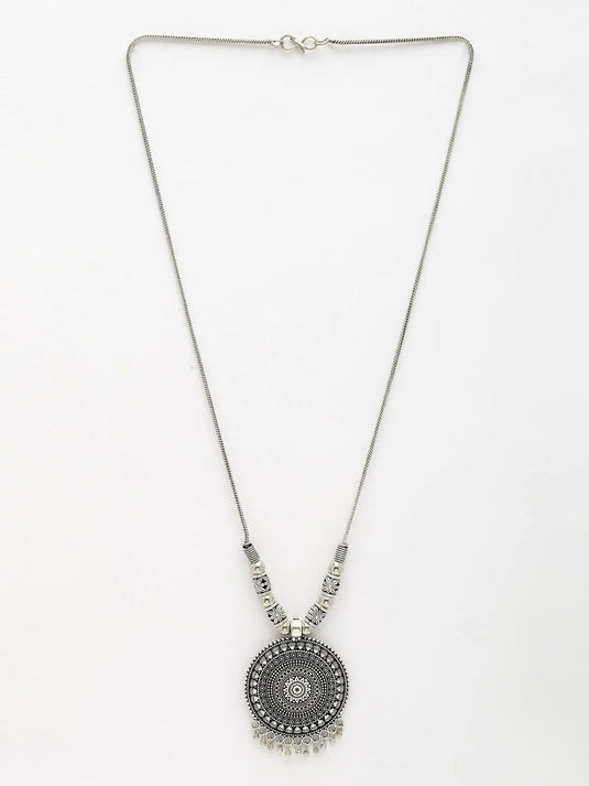 Silver-Toned Circular Shape Pendant with Chain