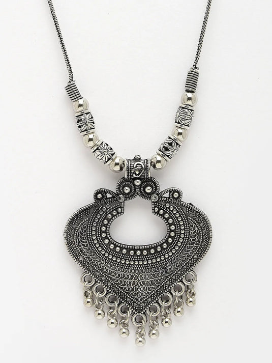 Silver-Toned German Silver Oxidised Pendant with Chain