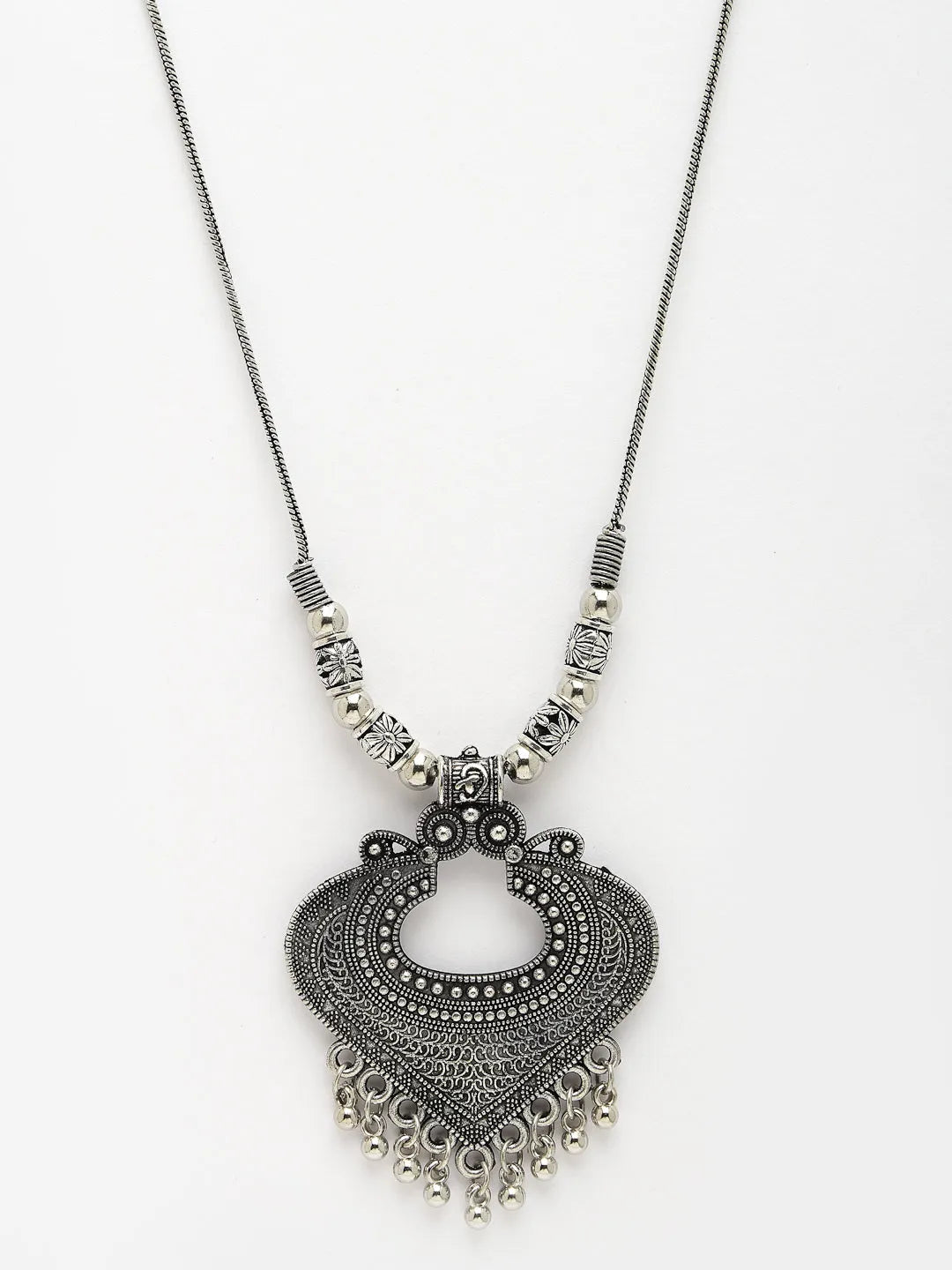 Silver-Toned German Silver Oxidised Pendant with Chain