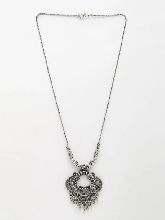 Silver-Toned German Silver Oxidised Pendant with Chain