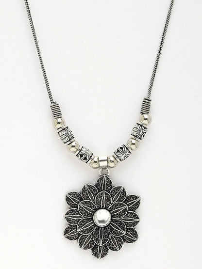 Silver-Toned Floral Shape Pendant with Chain