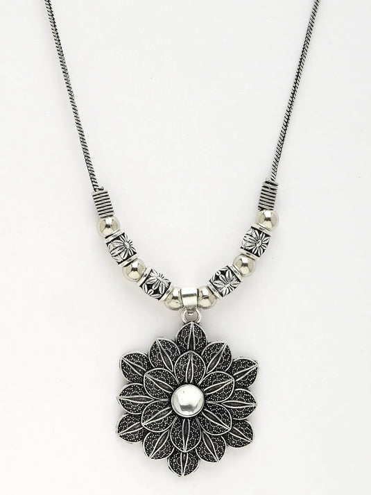 Silver-Toned Floral Shape Pendant with Chain