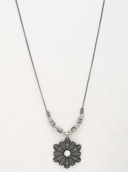 Silver-Toned Floral Shape Pendant with Chain