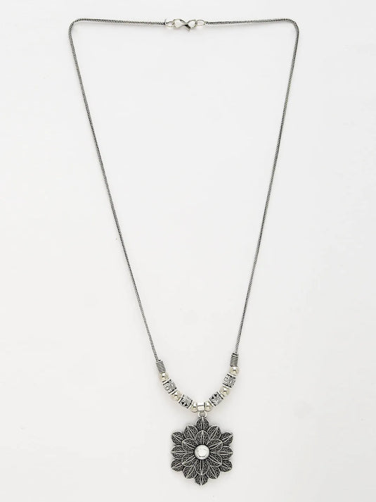 Silver-Toned Floral Shape Pendant with Chain