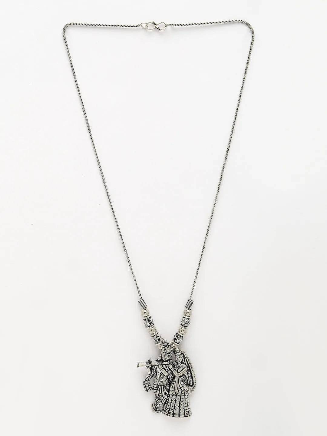 Silver-Toned Radha Krishna Pendant with Chain