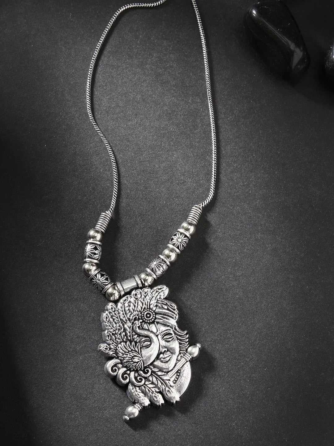 Silver-Toned Krishna Pendant with Chain