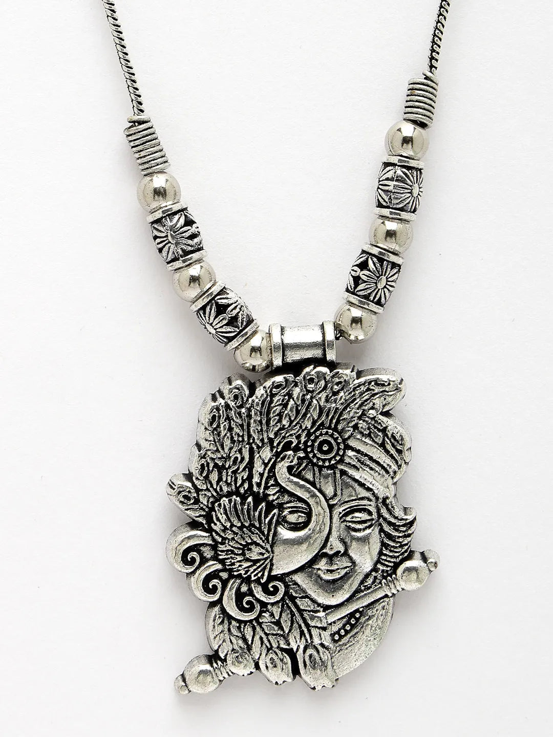 Silver-Toned Krishna Pendant with Chain