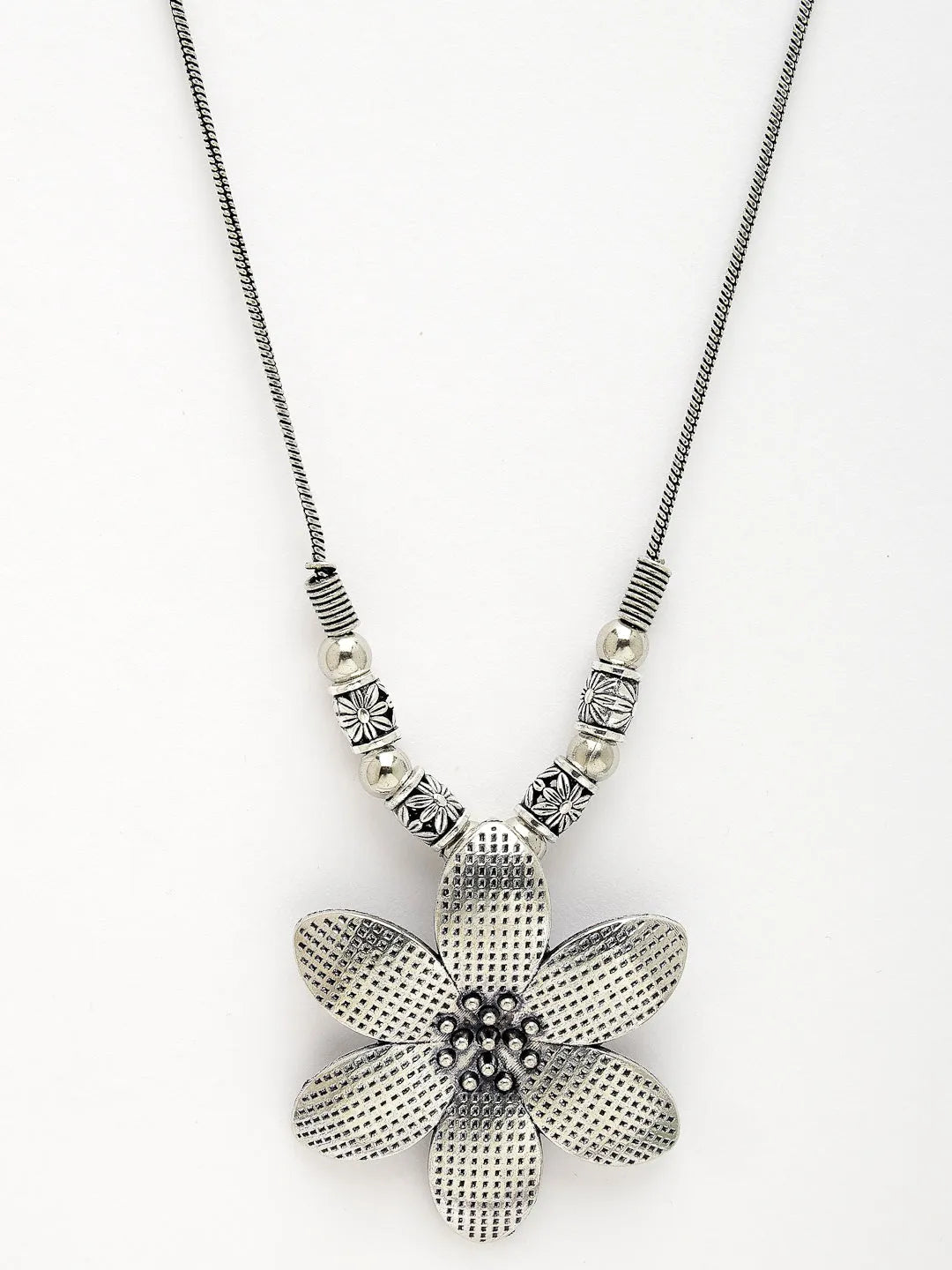 Silver-Toned Floral Shape Pendant with Chain