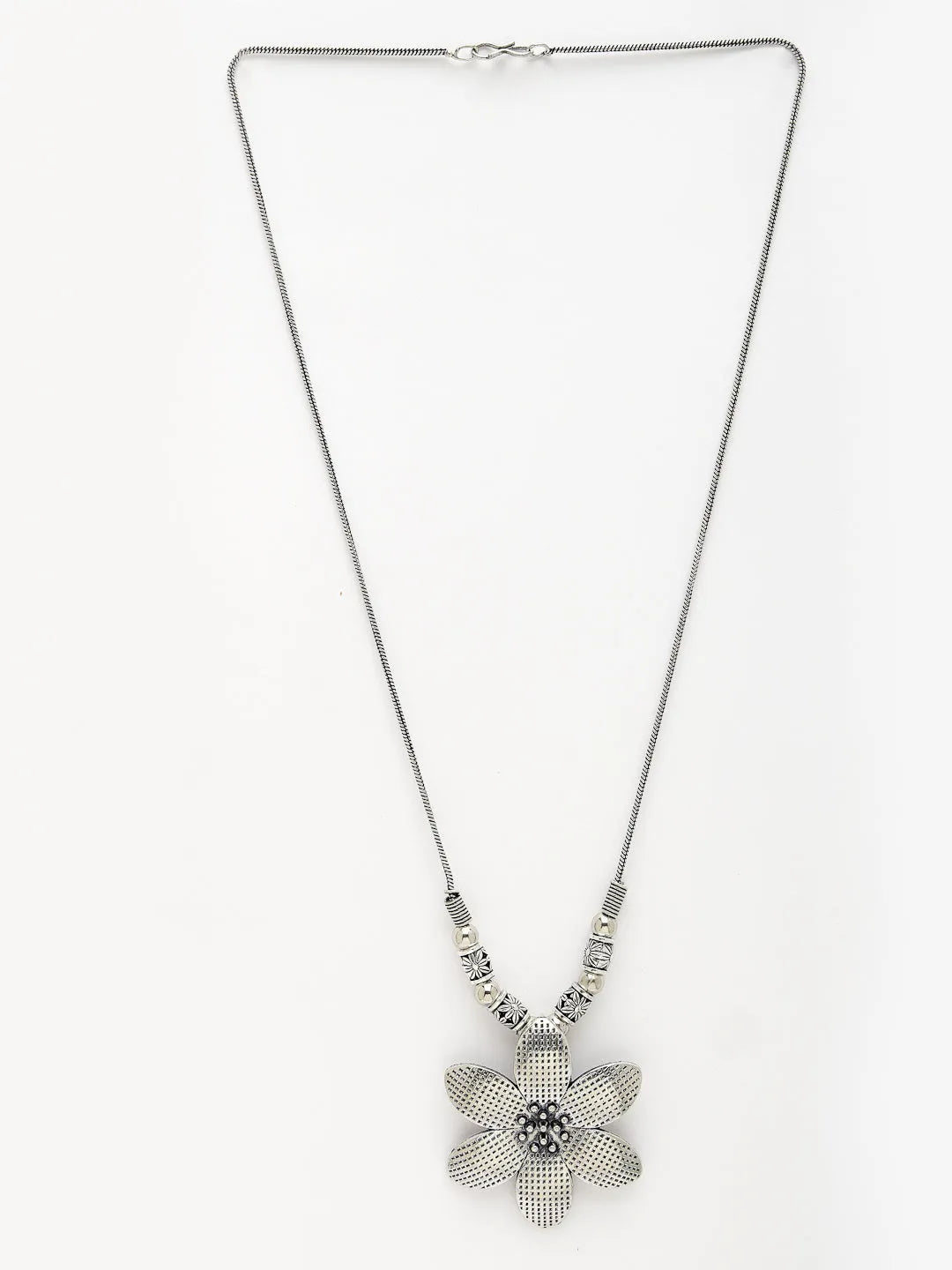 Silver-Toned Floral Shape Pendant with Chain