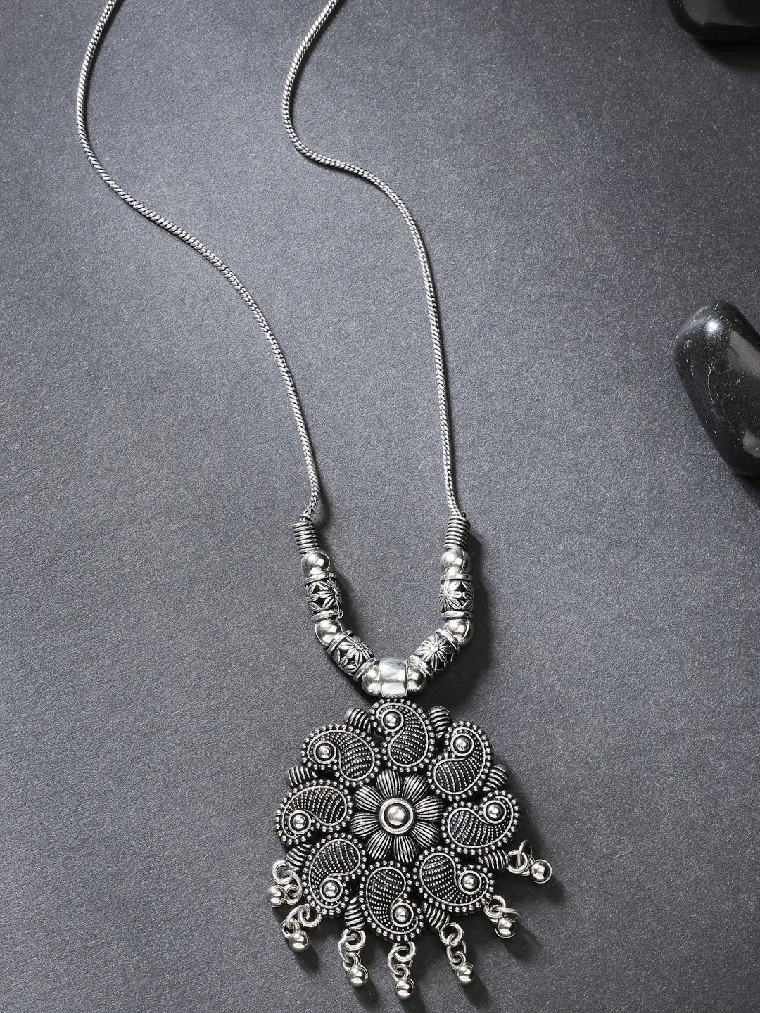 Silver-Toned Floral Shape Pendant with Chain