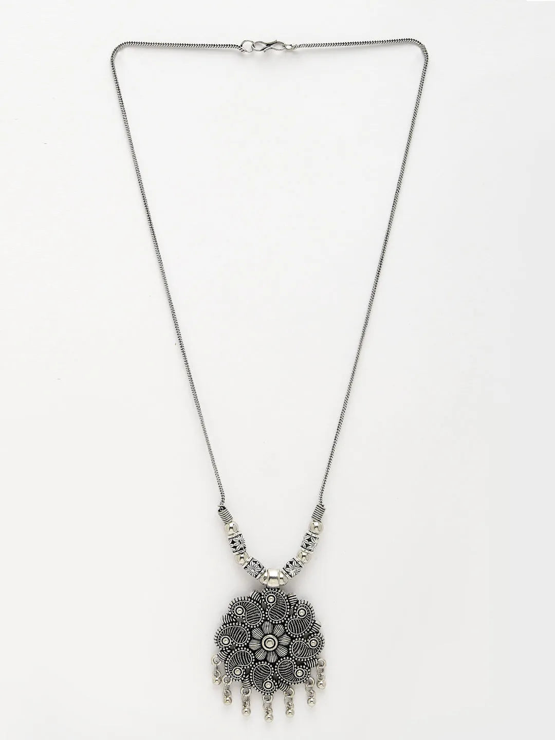 Silver-Toned Floral Shape Pendant with Chain