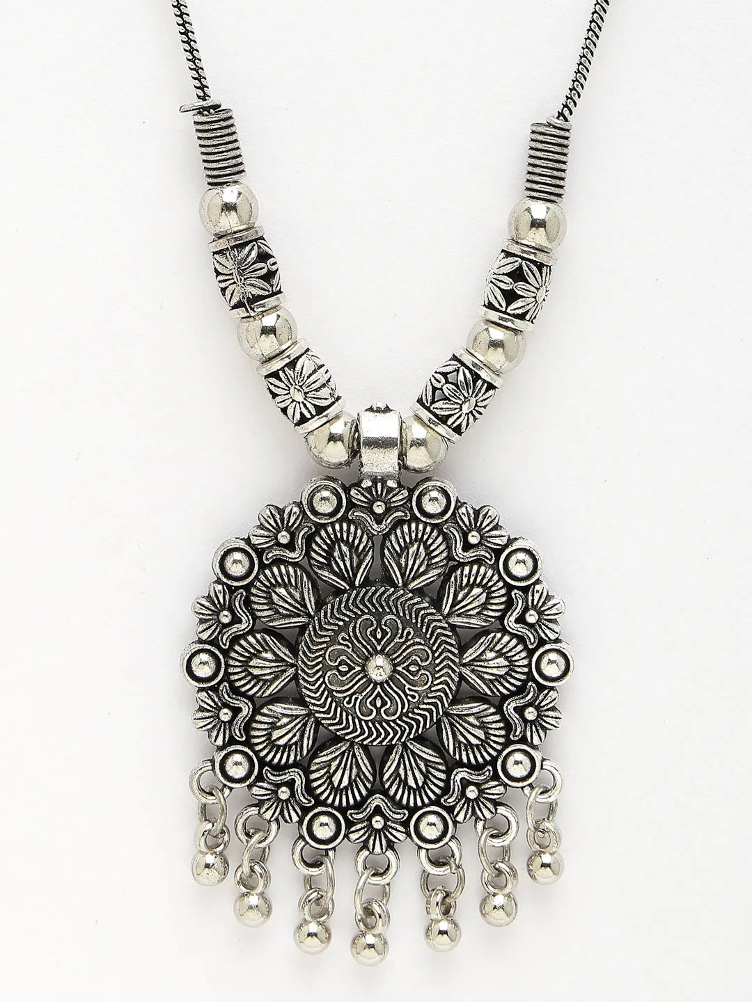 Silver-Toned Floral Shape Pendant with Chain