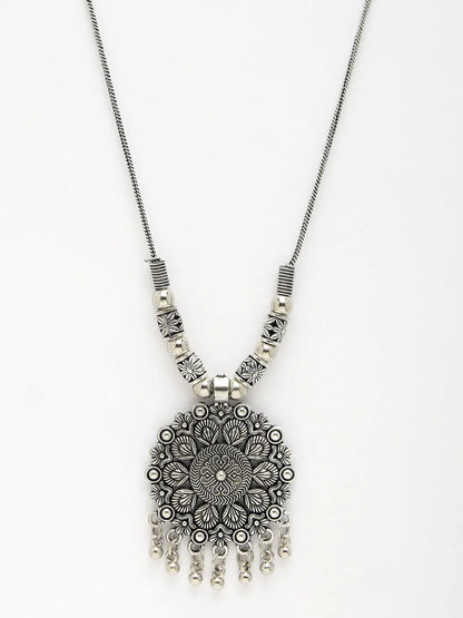 Silver-Toned Floral Shape Pendant with Chain