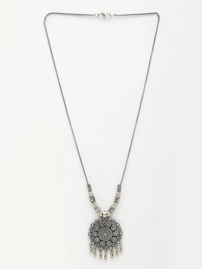 Silver-Toned Floral Shape Pendant with Chain