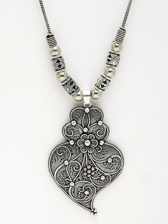 Silver-Toned German Silver Oxidised Pendant with Chain