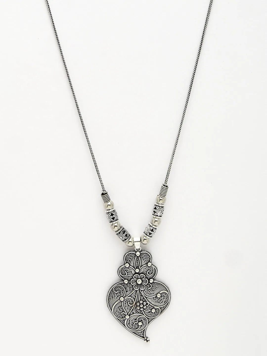 Silver-Toned German Silver Oxidised Pendant with Chain