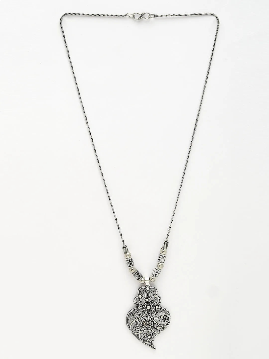 Silver-Toned German Silver Oxidised Pendant with Chain