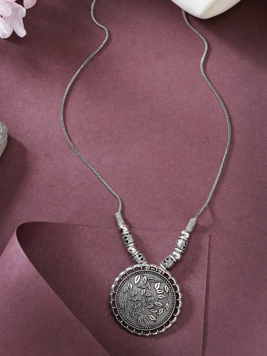 Silver-Toned Circular Shape Pendant with Chain